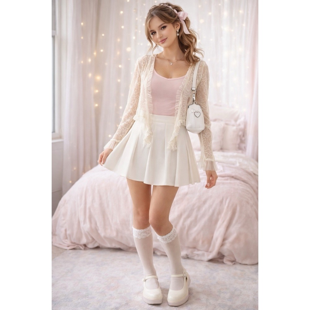 Cejon Cardigan Womens S Ivory Lace Ruffle Coquette Fairycore Layering Y2K